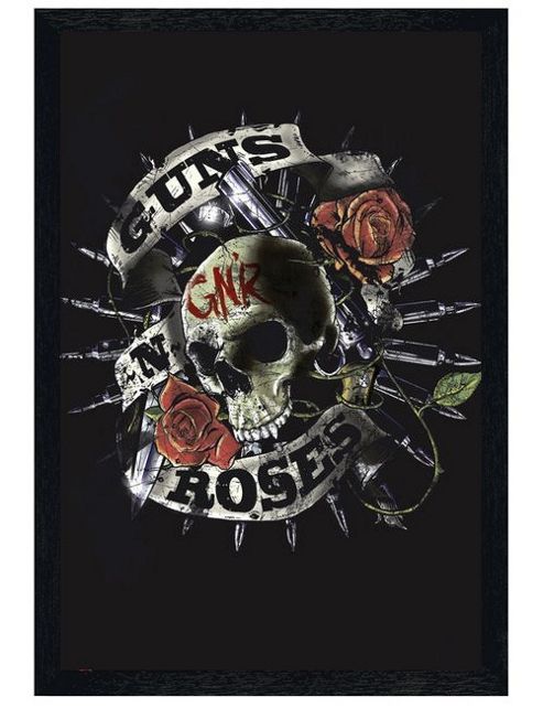 Image of Guns 'n' Roses Guns N Roses Black Wooden Framed Skull Gnr Poster