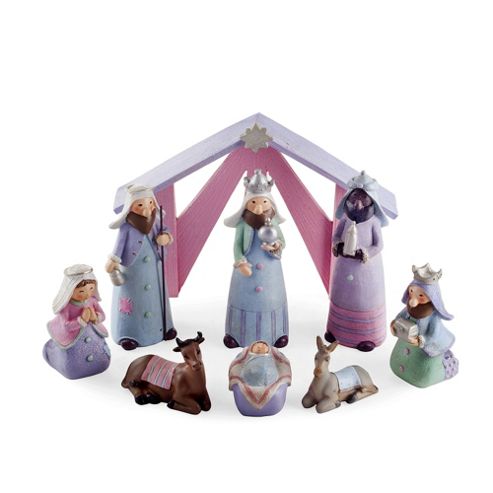 Image of Nine Piece Christmas Caricature Nativity Set In Pastel Resin