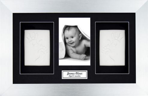 Image of Babyrice Soft Clay Dough Baby Handprints Footprints Kit With Display Frame Silver - Black - White