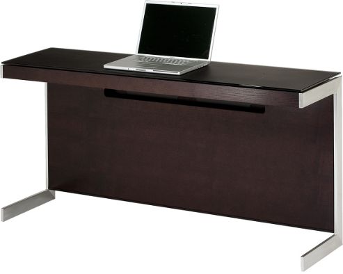 Image of Sequel 6002 Desk In Espresso Stained Oak With Glass Top