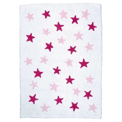 Image of Lorena Canals Messy Stars White And Fuchsia Pink Children's Rug - 140 Cm W X 200 Cm D (4 Ft 9 In X 6 Ft 6.5 In)