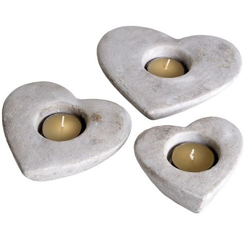 Image of Heart - Ceramic Tea Light / Candle Holders - Set Of 3 - Grey / White