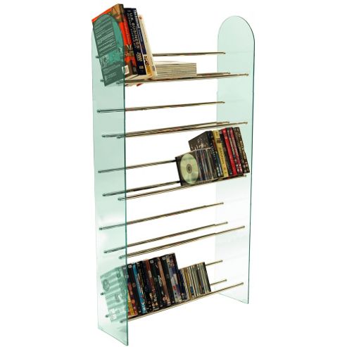 Image of Luxor - 5 Tier Media Storage Shelf Rack - Glass / Chrome