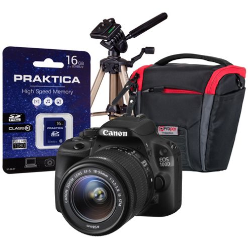 Image of Canon Eos 100d Black Camera Kit Inc 18-55mm Is Lens, 16gb Sd, Tripod And Slr Bag