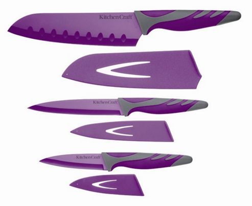 Image of Kitchencraft Colourworks Set Of Three Soft Grip Knives In Purple