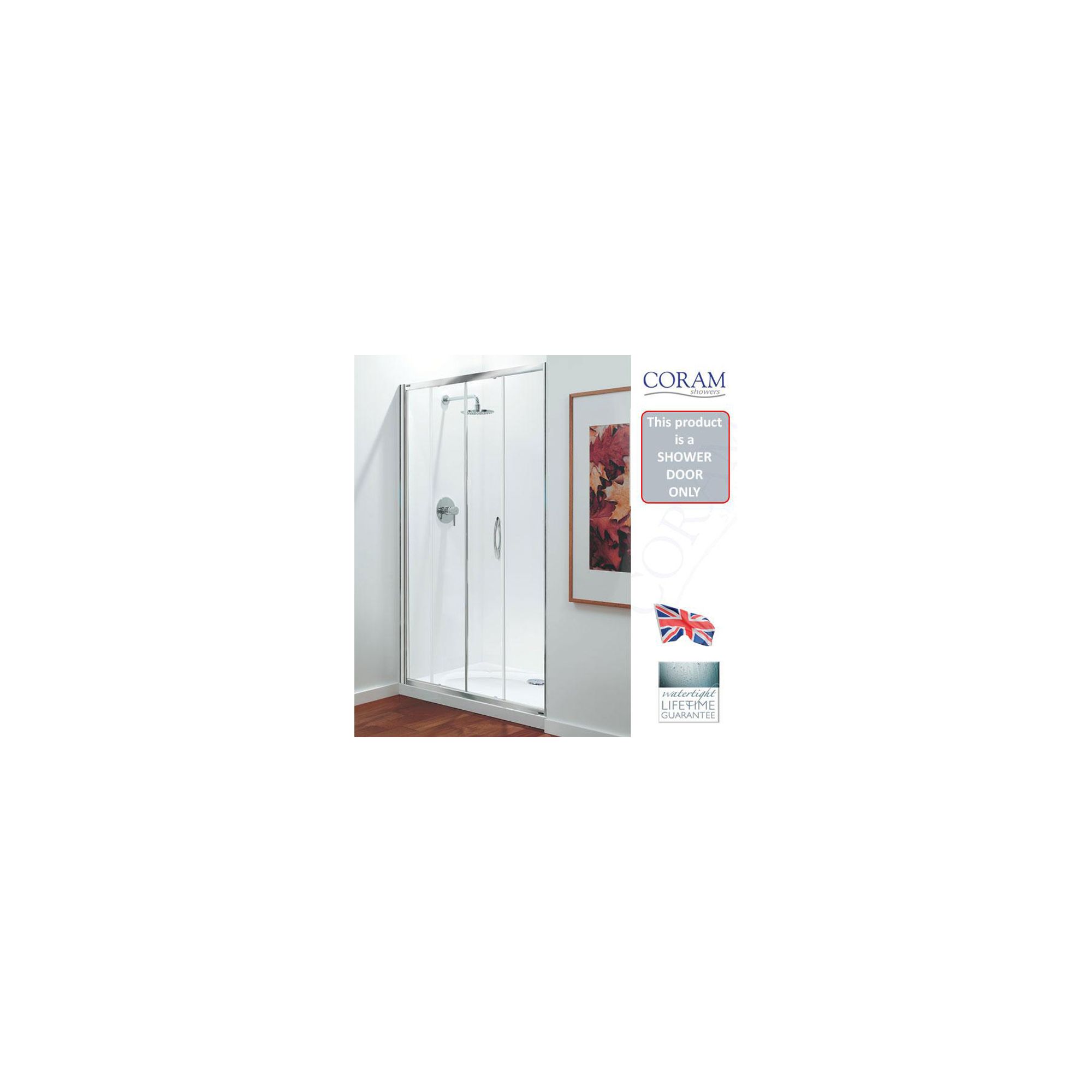 Coram Premier Sliding Shower Door, 1000mm Wide, Polished Silver Frame, 6mm Plain Glass at Tesco Direct