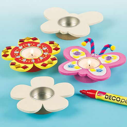 Image of Wooden Flower & Butterfly Tealight Holders (pack Of 4)