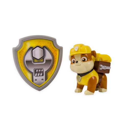 Image of Paw Patrol Nickelodeon Action Pack Pup &amp; Badge 3" Rubble