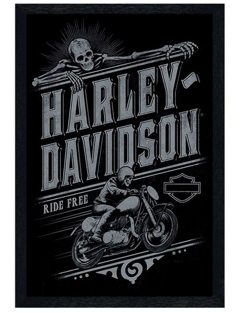 Image of Black Wooden Framed Harley Davidson Ride Free Poster