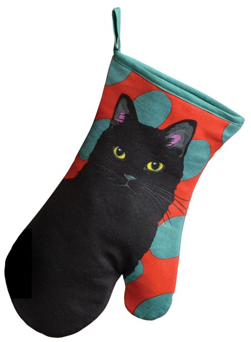 Image of Leslie Gerry Black Cat Design Single Oven Gauntlet