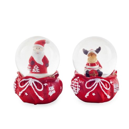 Image of Santa & Reindeer Festive Snow Globe Ornament Set