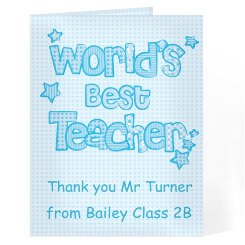 Image of Personalised Blue World's Best Teacher Card