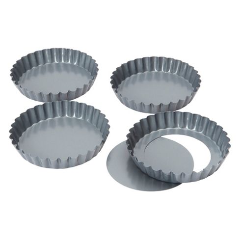 Image of "bakers Pride Set Of 4 Non-stick Loose Base Mini Quiche/tartlet Pans, 5""/12cm"