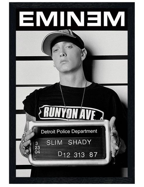 Image of Black Wooden Framed Eminem Slim Shady Mugshot Poster
