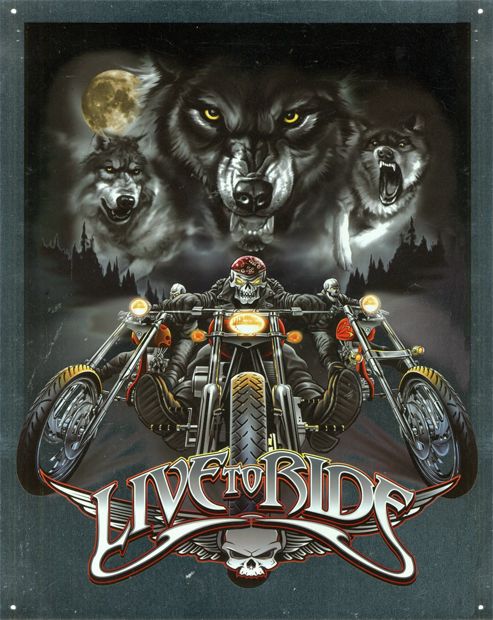 Image of Live To Ride - Wolves Tin Sign