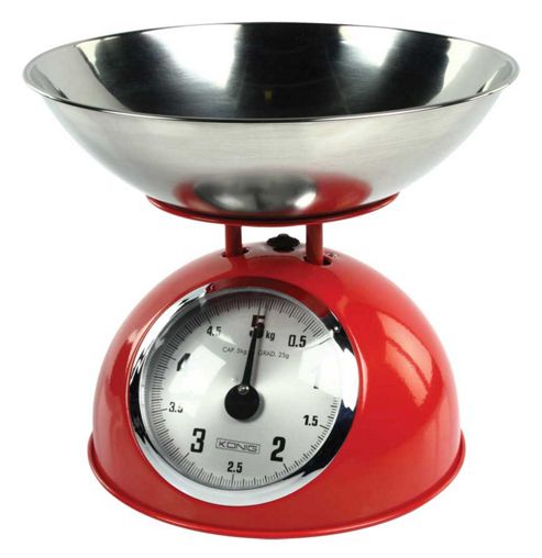 Image of Red Retro Kitchen Scale With Stainless Steel Bowl