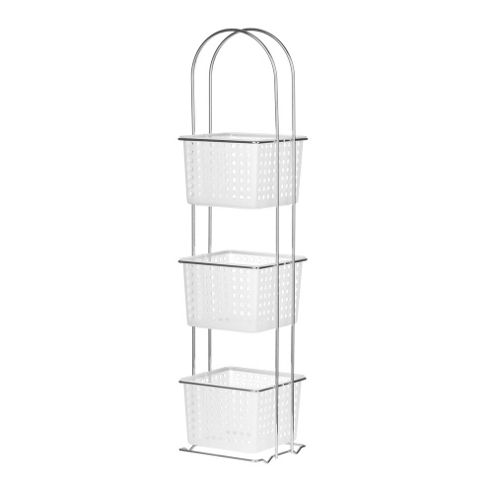 Image of Stack - 3 Tier Plastic Basket Storage Tower - White / Silver