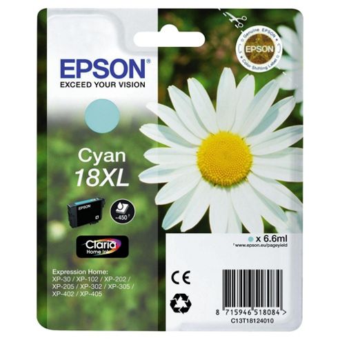Image of Epson 18xl (c13t18124010 Cxl) Printer Ink Cartridge - Cyan