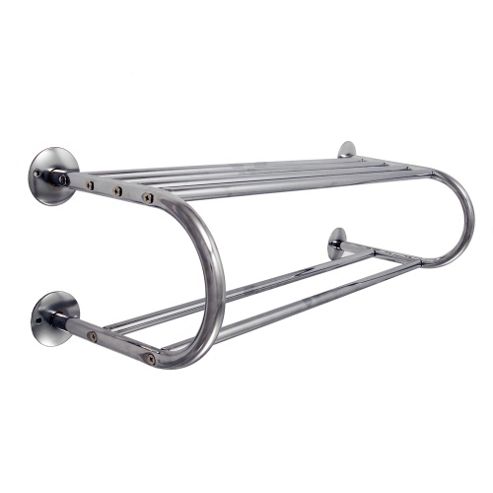 Image of Hotel - Chrome Bathroom Wall Shelf With Towel Rail