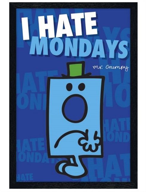 Image of Mr Men And Little Miss Mr Grumpy Black Wooden Framed I Hate Mondays Poster