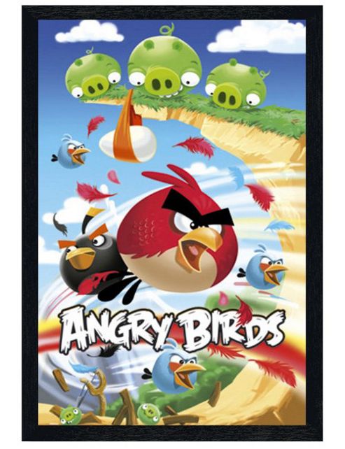 Image of Angry Birds Black Wooden Framed On The Attack! Poster