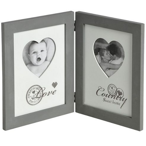Image of Heart - Wooden 2 Way Folding Photo Frame - Grey
