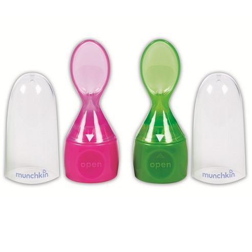 Image of Munchkin Click Lock Food Pouch Spoons Pack Of 2 Pink/green