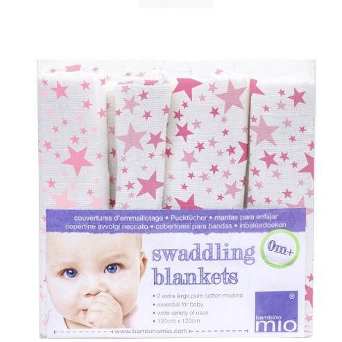 Image of Bambino Mio Swaddling Blanket Pink Star (2 Pack)