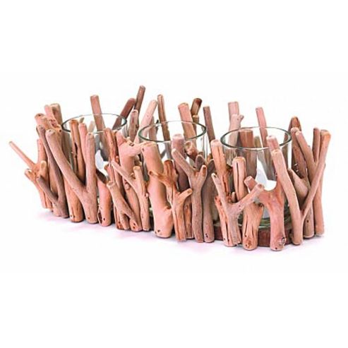 Image of Drift - Triple Driftwood And Glass 3 Candle Holder - Natural