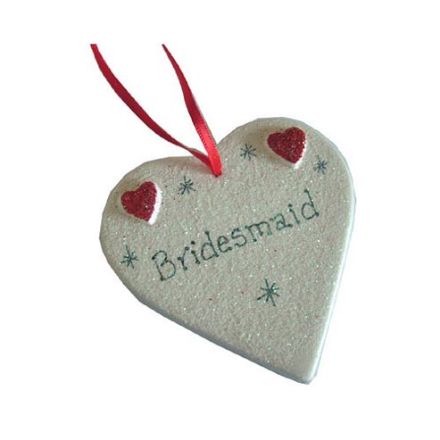 Image of Bridesmaid Red Sparkle Heart Wedding Keepsake Large