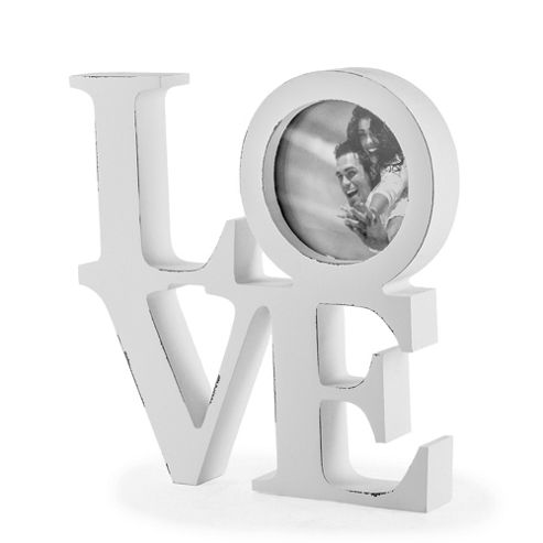 Image of White Wooden Rustic Finish 'love' Photo Frame