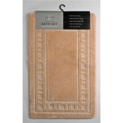 Image of Catherine Landsfield Bathroom Armoni 2pc Bathset, Bath Mat 50x80 Pedestal 50x40, Biscuit