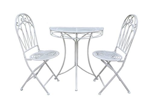 Image of Romance Balcony Antique White Set - Half Round Table With 2 Folding Chairs