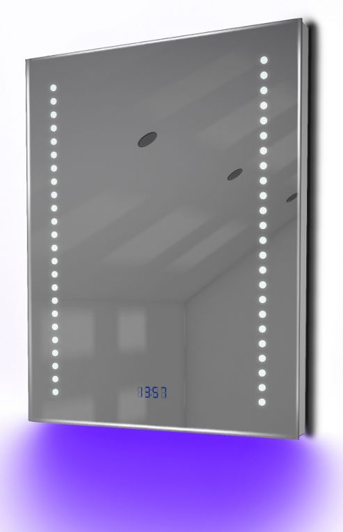 Image of Bathroom Clock Mirror With Underlighting, Bluetooth, Demist & Sensor K189uaud