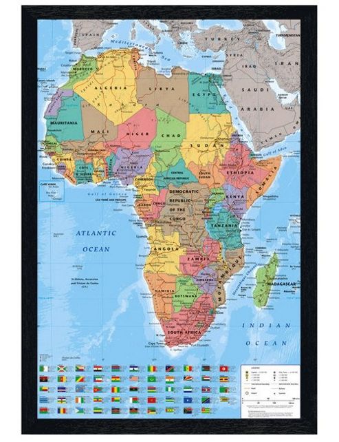 Image of Black Wooden Framed Map Of Africa Poster