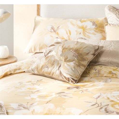 Image of Catherine Lansfield Home Designer Collection Gold Flora Cushion Cover