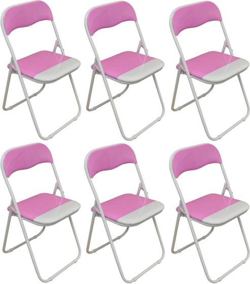 Image of 6 X Pink And White Padded Folding Chair - Great For, Office, Desk, Poker, Spare