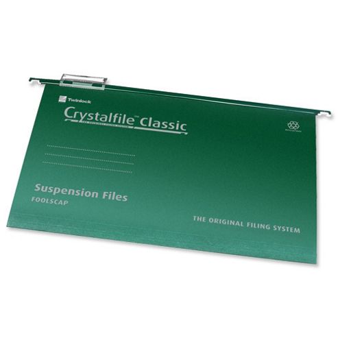 Image of Rexel Crystalfile Classic Suspension File Manilla V-base 15mm Foolscap Green Ref 78046 [pack 50]