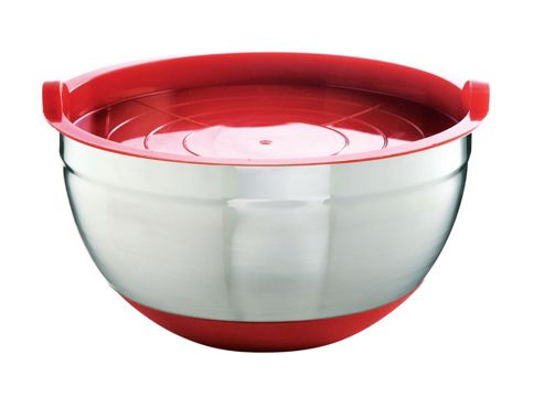 Image of Mastrad Stainless Steel 22cm Non Slip Mixing Bowl With Lid, Red