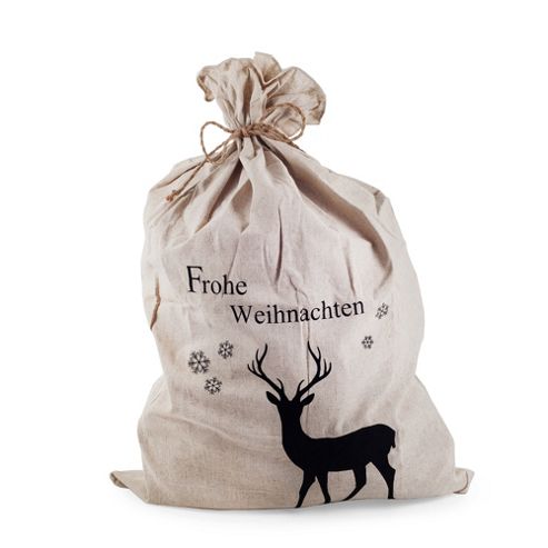 Image of Large Merry Christmas (frohe Weihnachten) Linen Christmas Sack