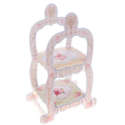 Image of Vintage - Floral 2 Tier Cupcake Stand - Blue/ Pink