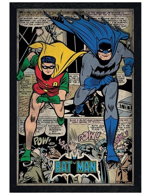 Image of Black Wooden Framed Dc Comics Batman Comic Book Montage Poster