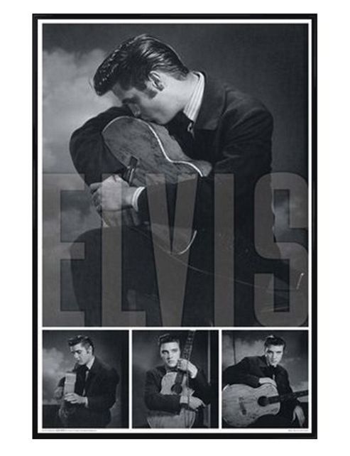 Image of Elvis Presley Gloss Black Framed Brooding Collage Poster