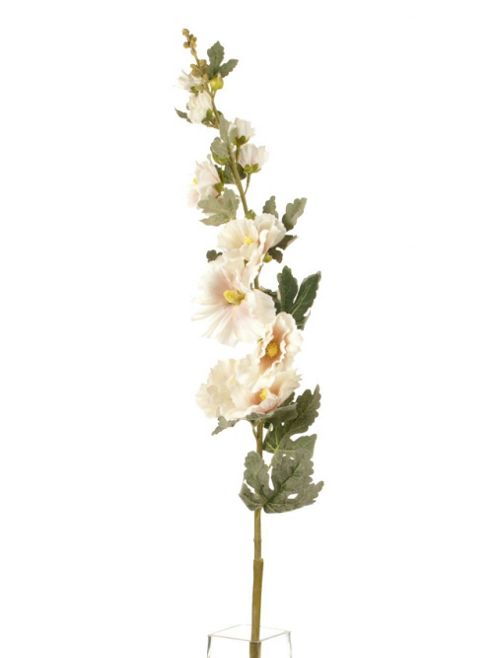 Image of Artificial 103cm Single Stem Cream And Pale Pink Hollyhock