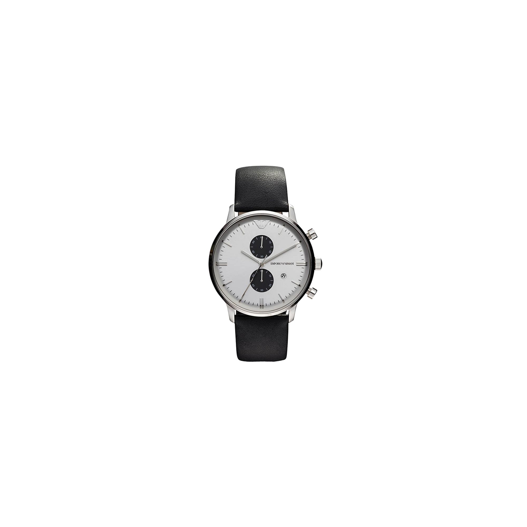 Emporio Armani Gianni Black Leather Chronograph Strap Watch AR0385 at Tesco Direct