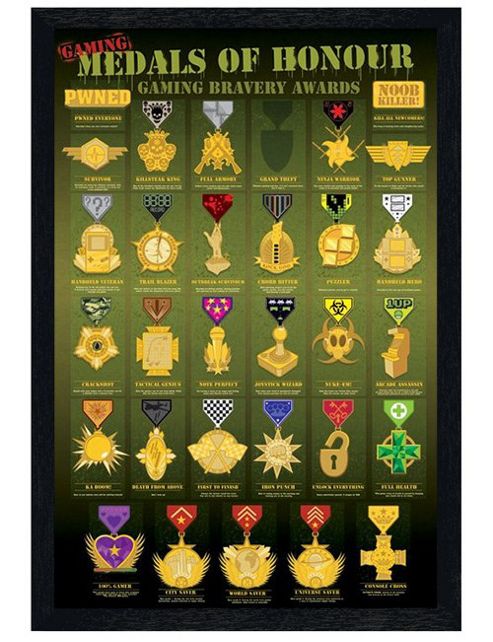 Image of Medals Of Honour Black Wooden Framed Gaming Bravery Awards Poster