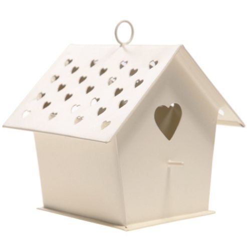 Image of Heart - Bird House Hanging Tea Light Holder - Cream