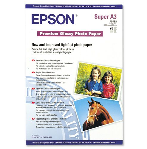 Image of Epson Premium Photo Paper Glossy 255gsm A3plus Ref S041316 [20 Sheets]