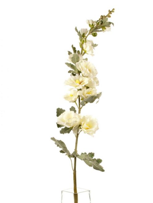 Image of Artificial 103cm Single Stem White And Pale Pink Hollyhock