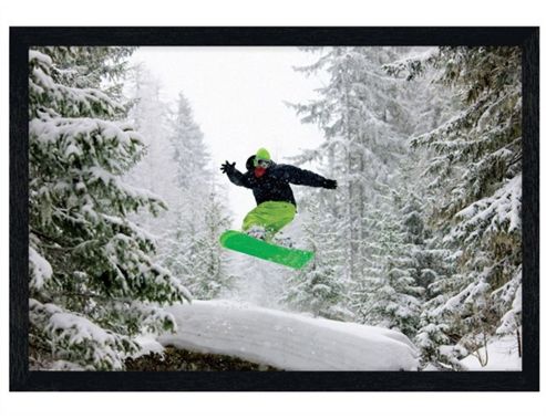 Image of Snowboarding Black Wooden Framed Snowboarder Jumping Poster